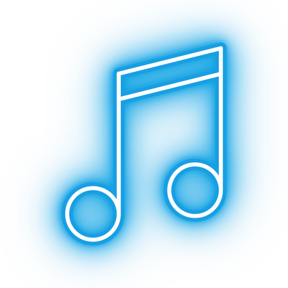 Neon blue musical note icon